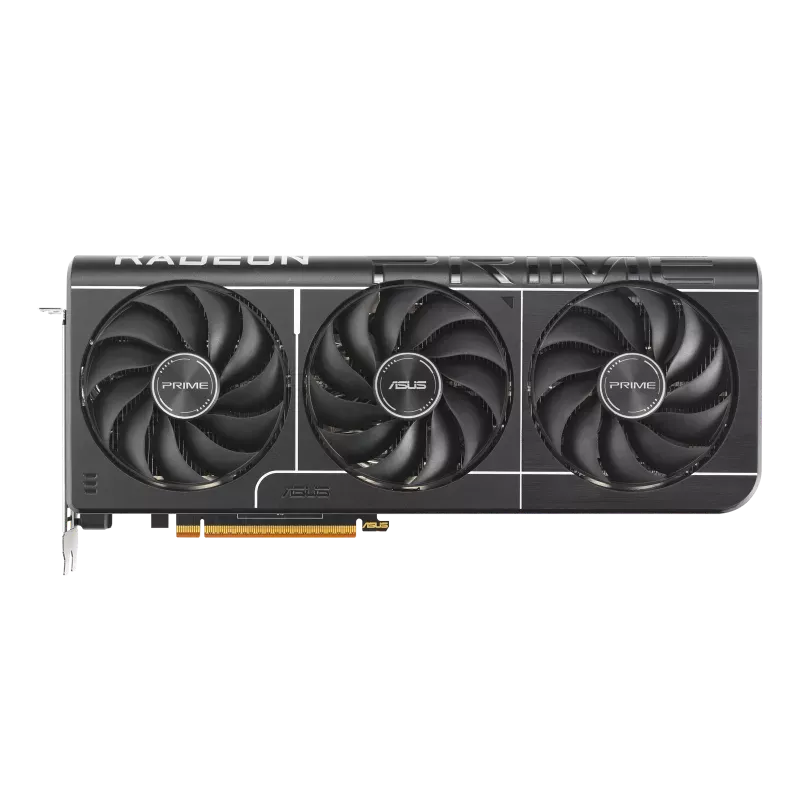 سیستم خنککننده ASUS Prime RX 9070 XT OC نمای روبهرو کارت گرافیک ASUS Prime RX 9070 XT OC با سه فن Axial-tech و طراحی 2.5 اسلات