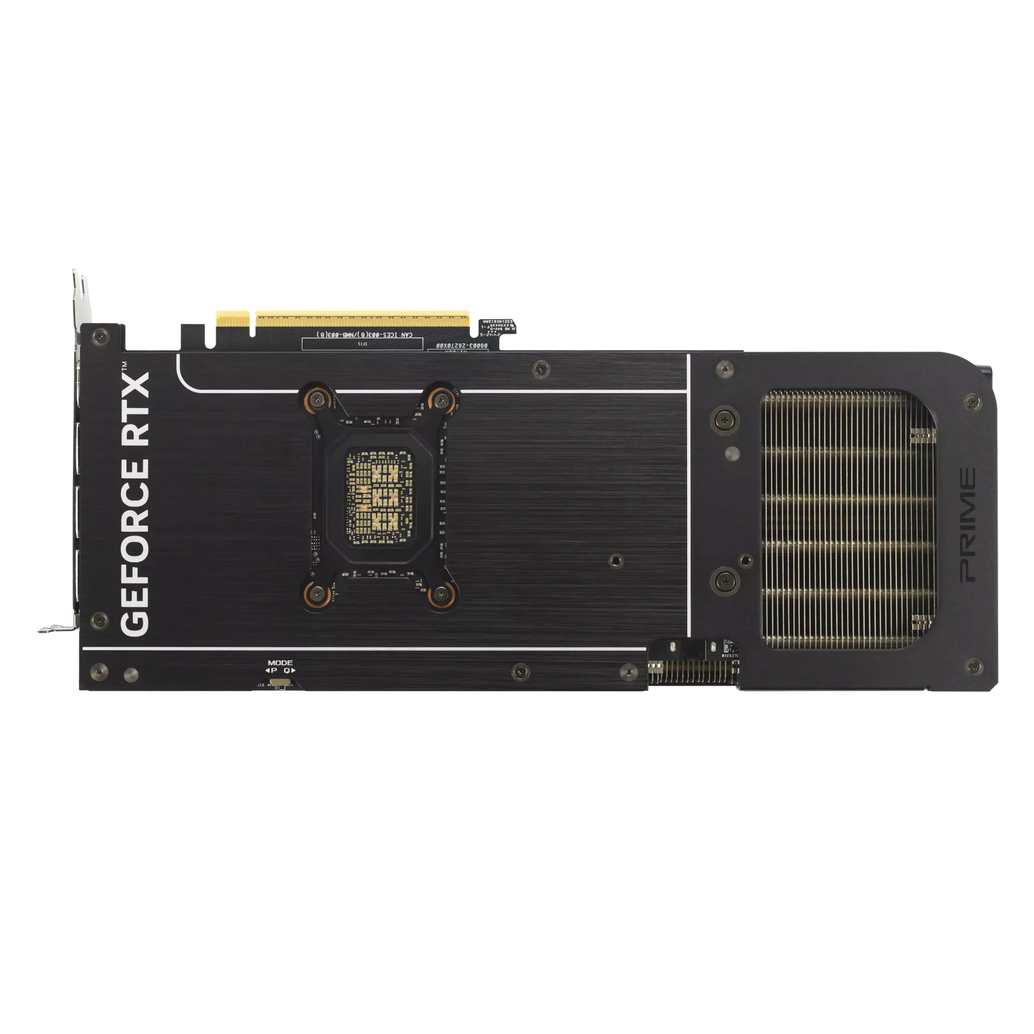 ASUS PRIME RTX 5080 OC Edition – نمای پشت کارت گرافیک ایسوس با بکپلیت فلزی و طراحی حرفهای نمای پشت کارت گرافیک ASUS PRIME GeForce RTX 5080 16GB GDDR7 OC Edition با طراحی بکپلیت فلزی و سیستم خنککننده