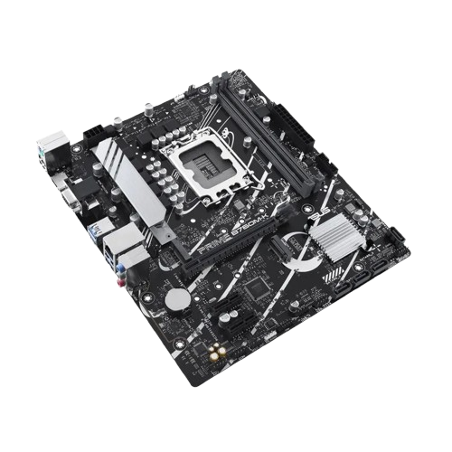 نمای سهبعدی مادربرد ASUS PRIME B760M-K DDR5 نمای زاویهدار مادربرد ایسوس PRIME B760M-K با پشتیبانی از رم DDR5