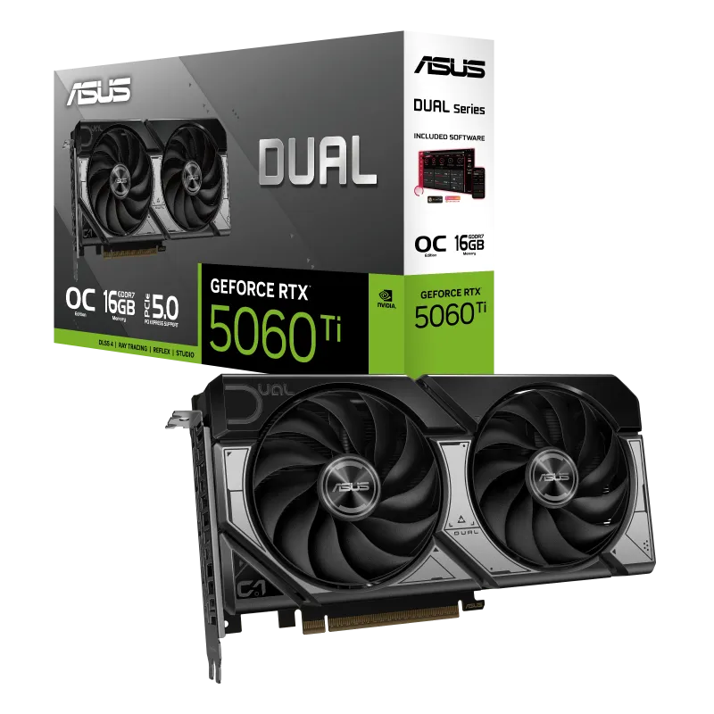 جعبه و محتویات کارت گرافیک ASUS Dual GeForce RTX 5060 Ti 16GB GDDR7 OC