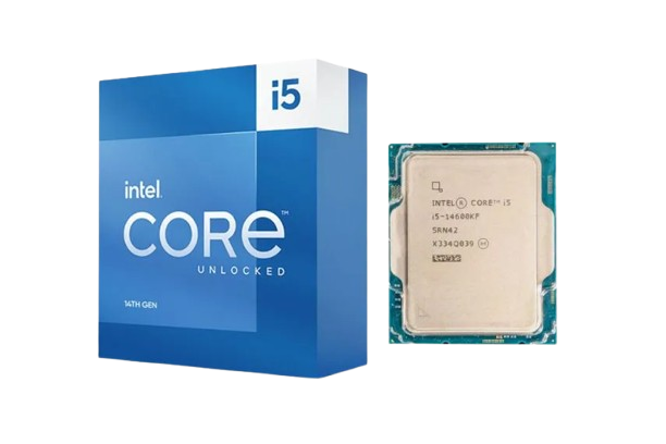 پردازنده Intel Core i5-14600KF نسل چهاردهم پردازنده Intel Core i5-14600KF نسل چهاردهم در کنار بستهبندی Intel Core i5 Unlocked