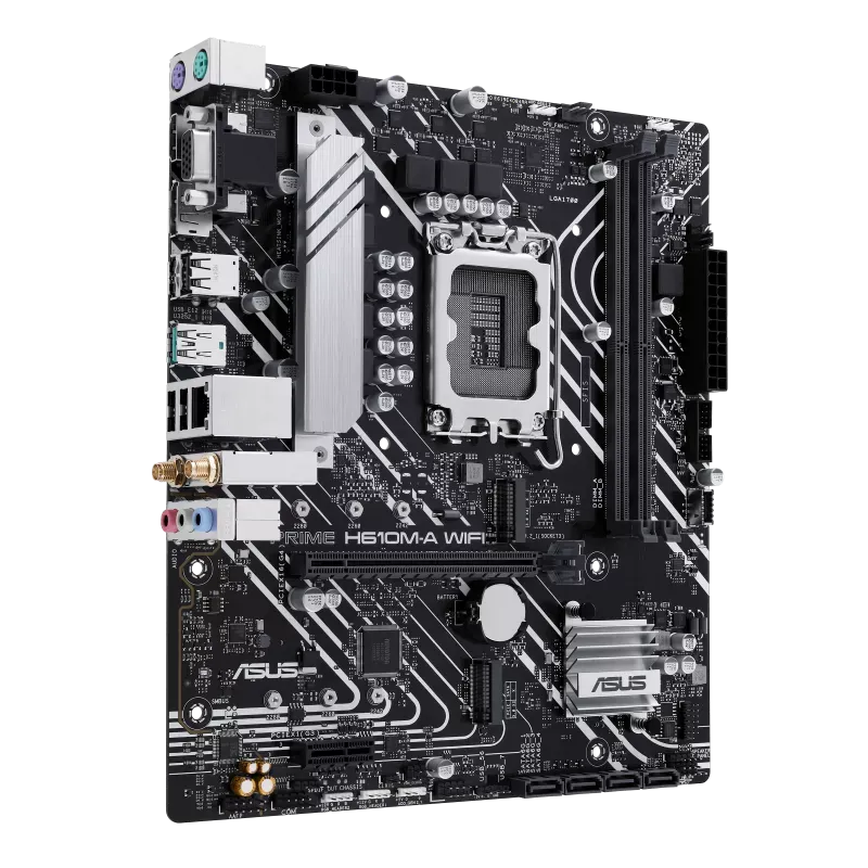 نمای کامل مادربرد ASUS PRIME H610M-A WIFI DDR5 با چیپست H610 و سوکت پردازنده LGA1700 مادربرد ASUS PRIME H610M-A WIFI DDR5