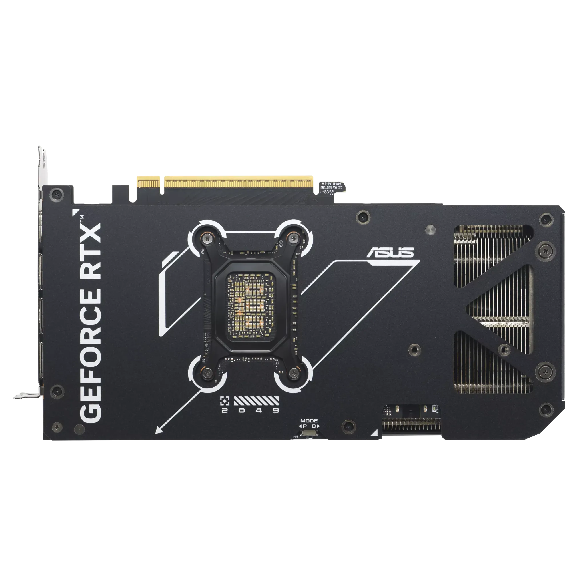 ASUS Dual GeForce RTX 5070 – نمای پشت کارت گرافیک ایسوس با بکپلیت فلزی و طراحی خنککننده پیشرفته نمای پشت کارت گرافیک ASUS Dual GeForce RTX 5070 با طراحی خنککننده و بکپلیت فلزی مقاوم