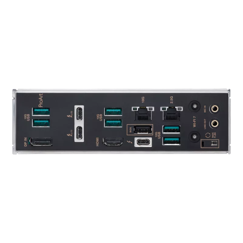 ASUS ProArt Z890-CREATOR WiFi DDR5 Rear I/O Ports نمای پنل پشتی مادربرد ASUS ProArt Z890-CREATOR WiFi DDR5 با پورتها و اتصالات