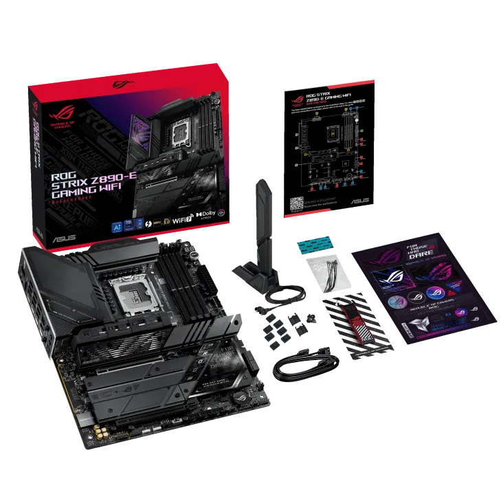 جعبه و محتویات مادربرد ایسوس Z890-E STRIX بستهبندی مادربرد ASUS ROG STRIX Z890-E GAMING WIFI