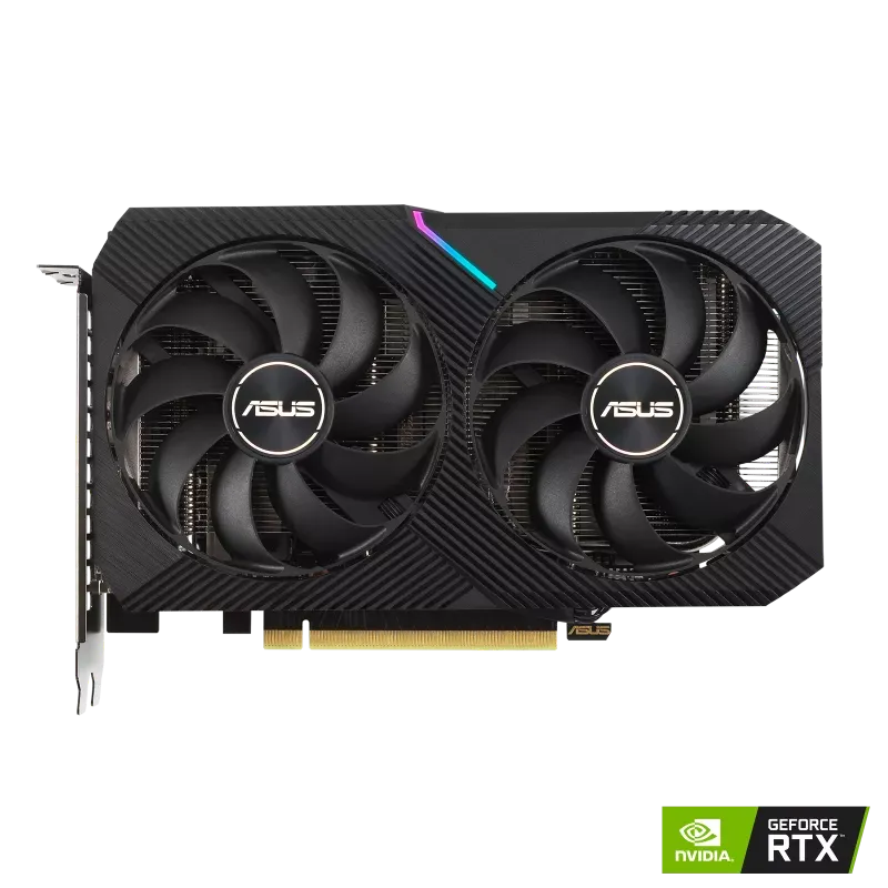 کارت گرافیک RTX 3060 دو فن Axial-tech برای گیمینگ نمای نزدیک GPU ASUS Dual RTX 3060 V2 OC با طراحی دو فن