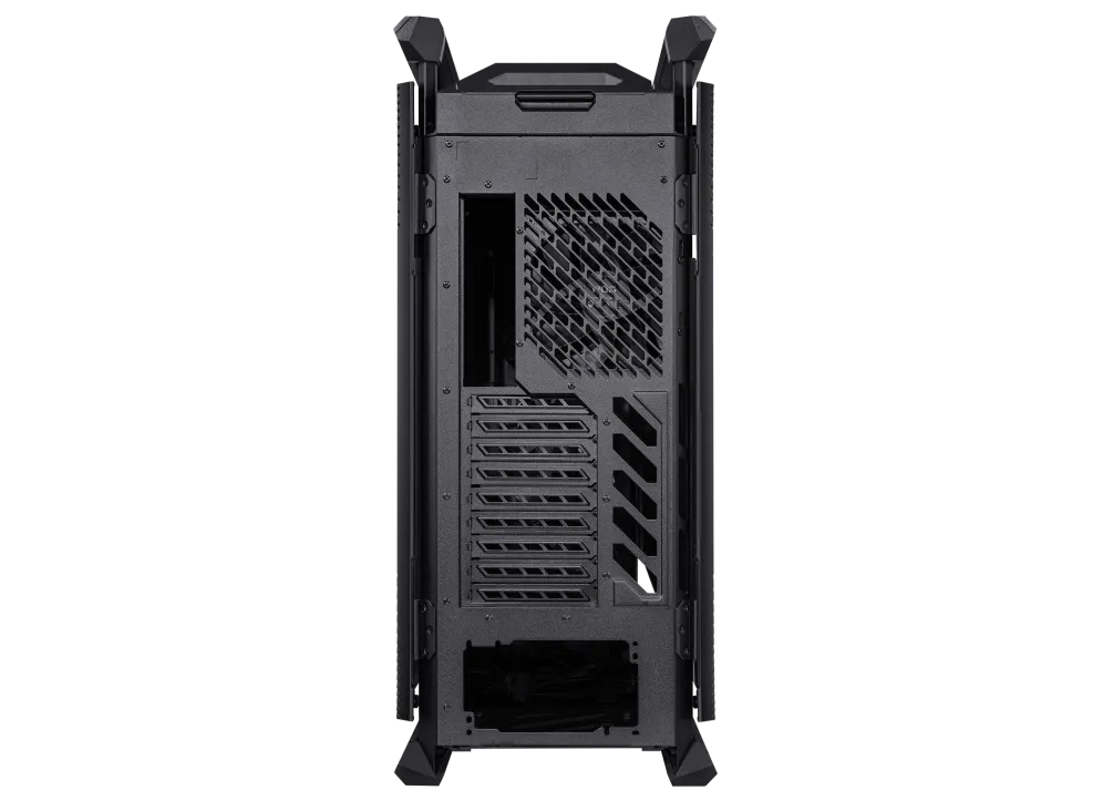 پنل پشتی و اسلاتهای کیس ROG Hyperion GR701 نمای پشت کیس ASUS ROG Hyperion GR701 مشکی و اسلاتهای توسعه