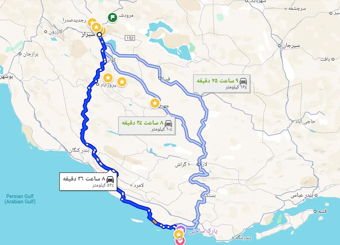 سفر زمینی شیراز به کیش از طریق بندر چارک