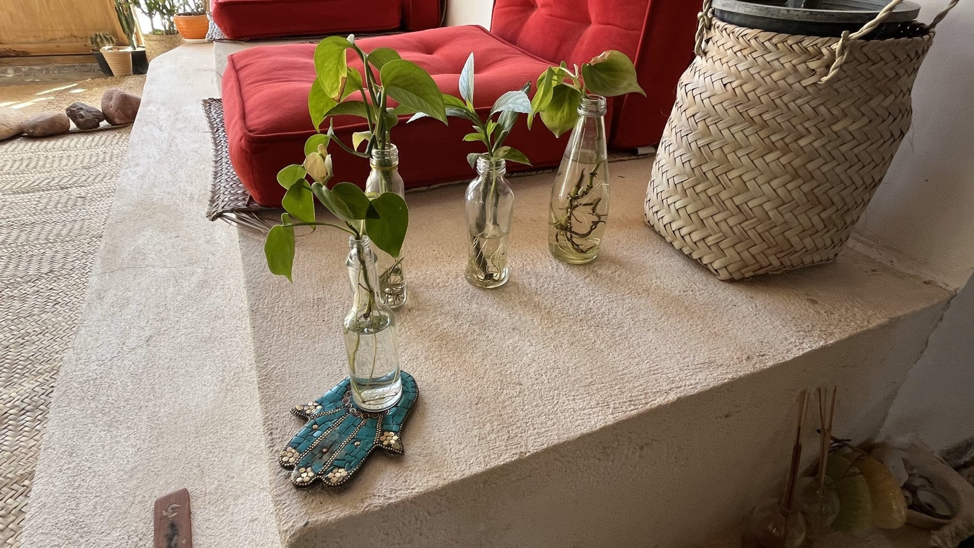 نمای نشیمن مرکزی به‌سمت درهای چوبیِ بلند و حیاطِ آفتاب‌گیر در بوم‌گردی خانه کوچ هرمز