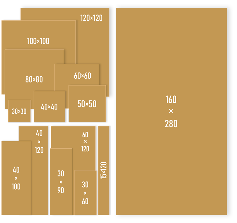 تنوع سایز و ابعاد